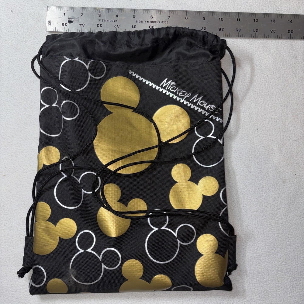Disney Mickey Mouse Large Black & Gold Drawstring Backpack Bag